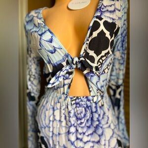 T-LULAH Dark Star maxi dress, cutout multi print floral, tile navy light blue, …